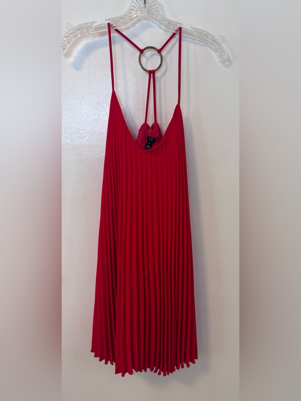 Red Pleated Spaghetti Strap Dress